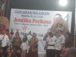 Relawan bernama temAndika atau Teman Andika mendeklarasikan dukungan untuk Jenderal TNI (Purn) Andika Perkasa maju Pilgub Jakarta 2024. Mereka berharap PDIP mengusung Andika sebagai calon gubernur (cagub) Jakarta.