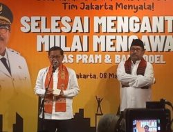Pramono dan Rano Karno saat menghadiri buka puasa bersama pembubaran tim pemenangan di Jalan Cemara, Menteng, Jakarta Pusat.