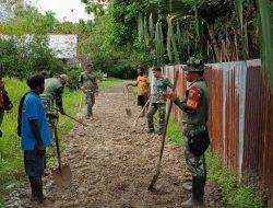Bakti Nyata Jelang HUT Ke-80 TNI, Kodim 1710/Mimika Perbaiki Jalan Kampung